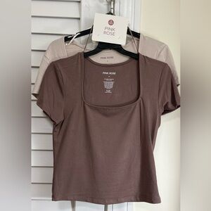 PINK ROSE Women’s 2-Pack Tops – Size M – Taupe/Stone